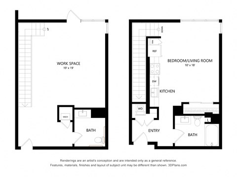 Floor plan for 1 bed, 2 baths, 1144 sqft